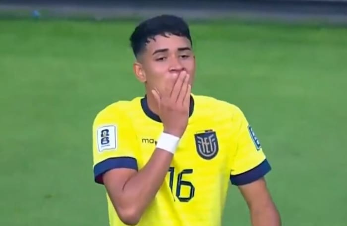 Kendry Paez pictured during his international debut for Ecuador in September 2023